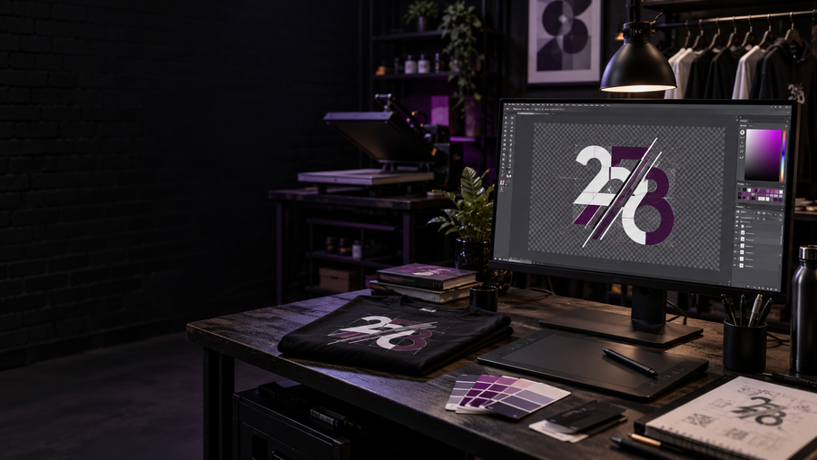 Apparel artwork displayed on a design workstation