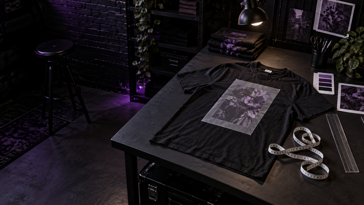 T-shirt artwork placement with a measuring tape