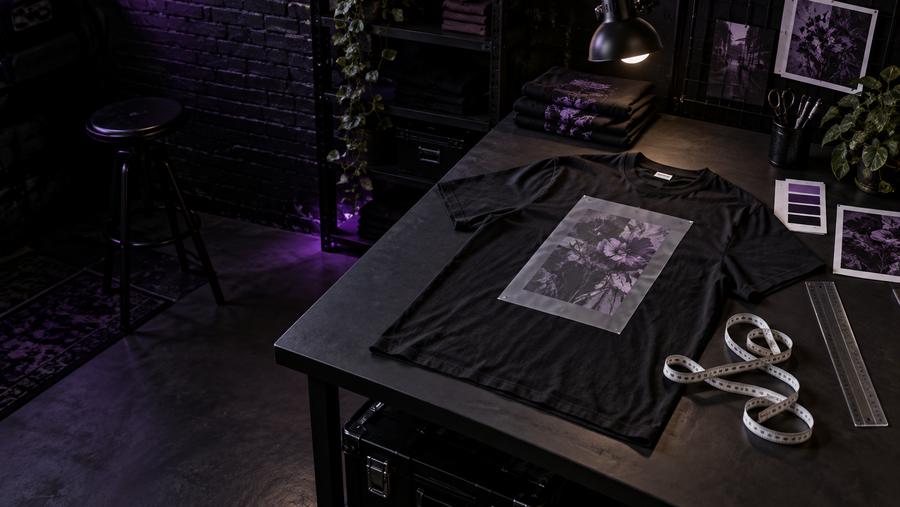T-shirt artwork placement with a measuring tape