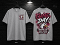 Baytown Lee High School Game Day Graffiti heather gray T-shirt mockup showing the front chest print and large back graphic, with unprinted sleeves.