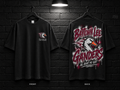 Baytown Lee High School School Script black T-shirt mockup showing the front chest print and large back graphic, with unprinted sleeves.