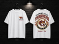 Beaumont United High School Round Crest white T-shirt mockup showing the front chest print and large back graphic, with unprinted sleeves.
