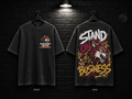 Beaumont United High School Stand on Business washed charcoal T-shirt mockup showing the front chest print and large back graphic, with unprinted sleeves.