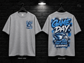 Lamar State College Port Arthur Game Day Graffiti heather gray T-shirt mockup showing the front chest print and large back graphic, with unprinted sleeves.