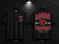Lamar University Checkerboard black T-shirt mockup showing the front chest print and large back graphic, with unprinted sleeves.