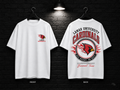 Lamar University Round Crest white T-shirt mockup showing the front chest print and large back graphic, with unprinted sleeves.