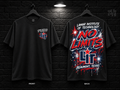 Lamar Institute of Technology No Limits black T-shirt mockup showing the front chest print and large back graphic, with unprinted sleeves.