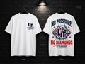 Lamar Institute of Technology No Pressure No Diamonds white T-shirt mockup showing the front chest print and large back graphic, with unprinted sleeves.