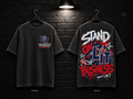 Lamar Institute of Technology Stand on Business washed charcoal T-shirt mockup showing the front chest print and large back graphic, with unprinted sleeves.