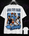 Lamar State College Port Arthur Seahawks men's basketball collage white tee 25/8 mockup