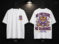 Louisiana State University No Pressure No Diamonds white T-shirt mockup showing the front chest print and large back graphic, with unprinted sleeves.