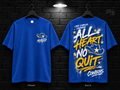 McNeese State University All Heart No Quit royal blue T-shirt mockup showing the front chest print and large back graphic, with unprinted sleeves.