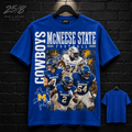 McNeese State University Cowboys Football Legacy royal blue T-shirt mockup with plain back view.