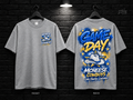 McNeese State University Game Day Graffiti heather gray T-shirt mockup showing the front chest print and large back graphic, with unprinted sleeves.