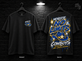 McNeese State University No Limits black T-shirt mockup showing the front chest print and large back graphic, with unprinted sleeves.