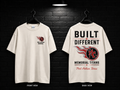 Memorial Titans Built Different Cream Tee — front and back mockup with blank sleeves