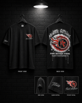 Memorial Titans Drip Lettering Tee mockup in black, showing small chest graphic and large back graphic.
