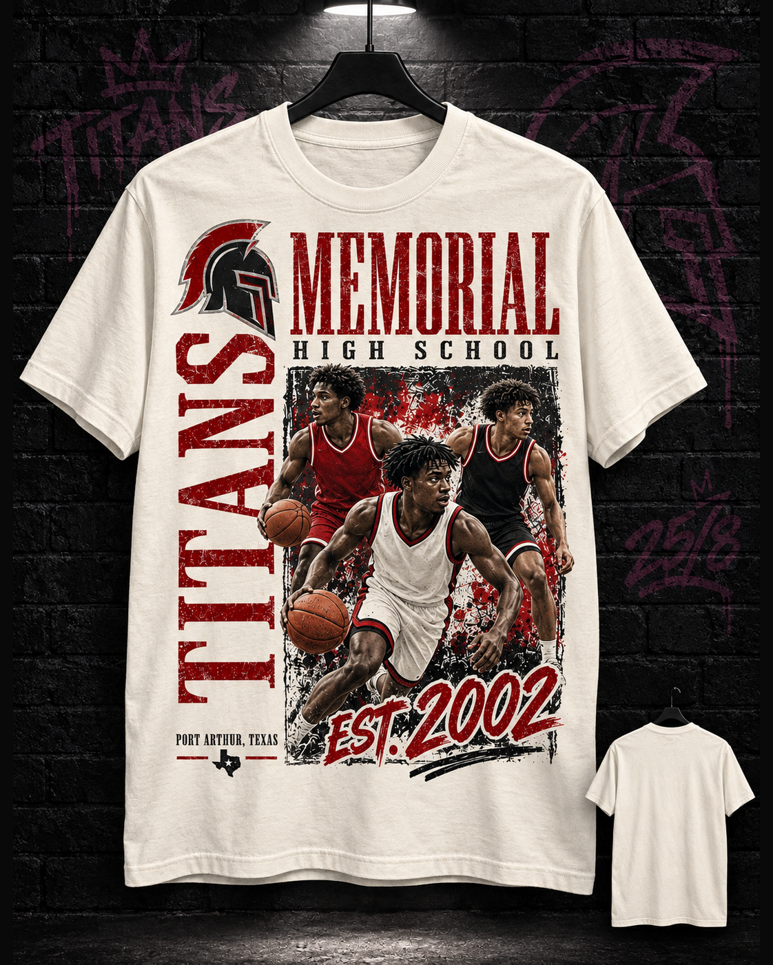Port Arthur Memorial Titans basketball collage natural tee 25/8 mockup