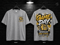 Nederland High School Game Day Graffiti heather gray T-shirt mockup showing the front chest print and large back graphic, with unprinted sleeves.