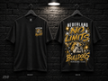 Nederland High School No Limits T-shirt in black, realistic front and back mockup with gold, white and black artwork and unprinted sleeves.