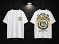 Nederland High School Round Crest white T-shirt mockup showing the front chest print and large back graphic, with unprinted sleeves.