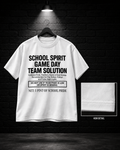 School Spirit Game Day Team Solution Tee on the 25/8 matte black brick studio background with black hanger and overhead spotlight