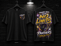 Prairie View A&M University No Limits black T-shirt mockup showing the front chest print and large back graphic, with unprinted sleeves.