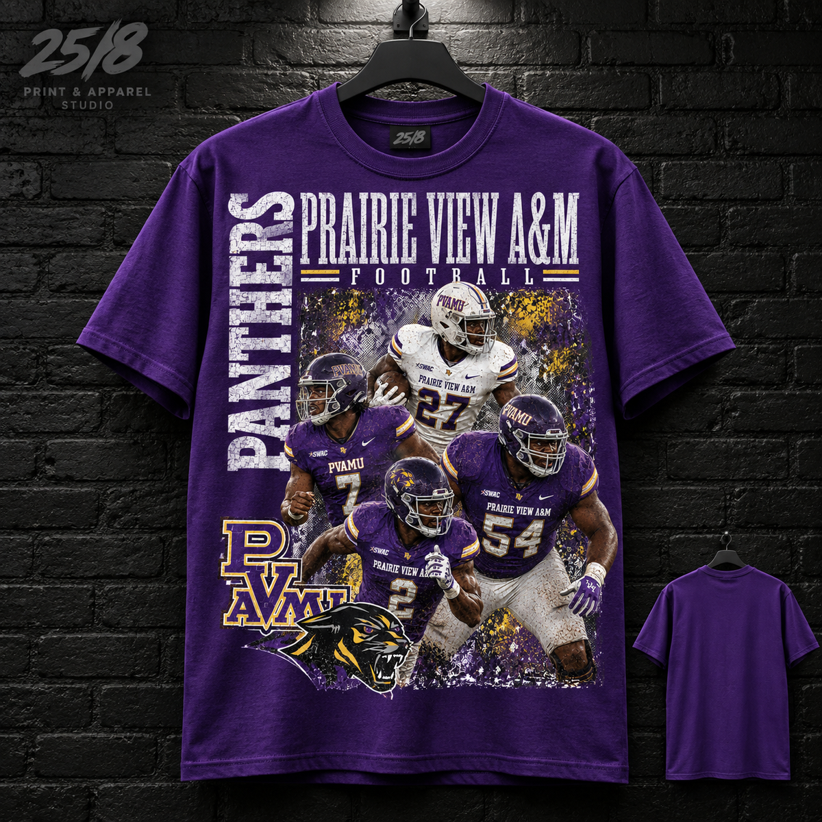 Prairie View A&M University Panthers Football Legacy purple T-shirt mockup with plain back view.