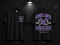 Stephen F. Austin State University Checkerboard black T-shirt mockup showing the front chest print and large back graphic, with unprinted sleeves.
