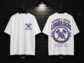 Stephen F. Austin State University Round Crest white T-shirt mockup showing the front chest print and large back graphic, with unprinted sleeves.