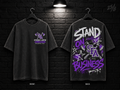 Stephen F. Austin State University Stand on Business washed charcoal T-shirt mockup showing the front chest print and large back graphic, with unprinted sleeves.