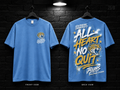 Southern University All Heart No Quit Columbia blue T-shirt mockup showing the front chest print and large back graphic, with unprinted sleeves.