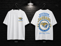 Southern University Round Crest white T-shirt mockup showing the front chest print and large back graphic, with unprinted sleeves.