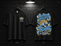 Southern University School Script black T-shirt mockup showing the front chest print and large back graphic, with unprinted sleeves.