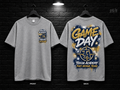 Tekoa Academy Game Day Graffiti heather gray T-shirt mockup showing the front chest print and large back graphic, with unprinted sleeves.