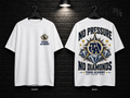 Tekoa Academy No Pressure No Diamonds white T-shirt mockup showing the front chest print and large back graphic, with unprinted sleeves.