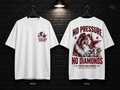 Texas A&M University No Pressure No Diamonds white T-shirt mockup showing the front chest print and large back graphic, with unprinted sleeves.