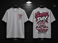 Texas Southern University Game Day Graffiti heather gray T-shirt mockup showing the front chest print and large back graphic, with unprinted sleeves.