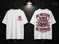 Texas Southern University No Pressure No Diamonds white T-shirt mockup showing the front chest print and large back graphic, with unprinted sleeves.