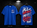 West Brook High School All Heart No Quit royal blue T-shirt mockup showing the front chest print and large back graphic, with unprinted sleeves.