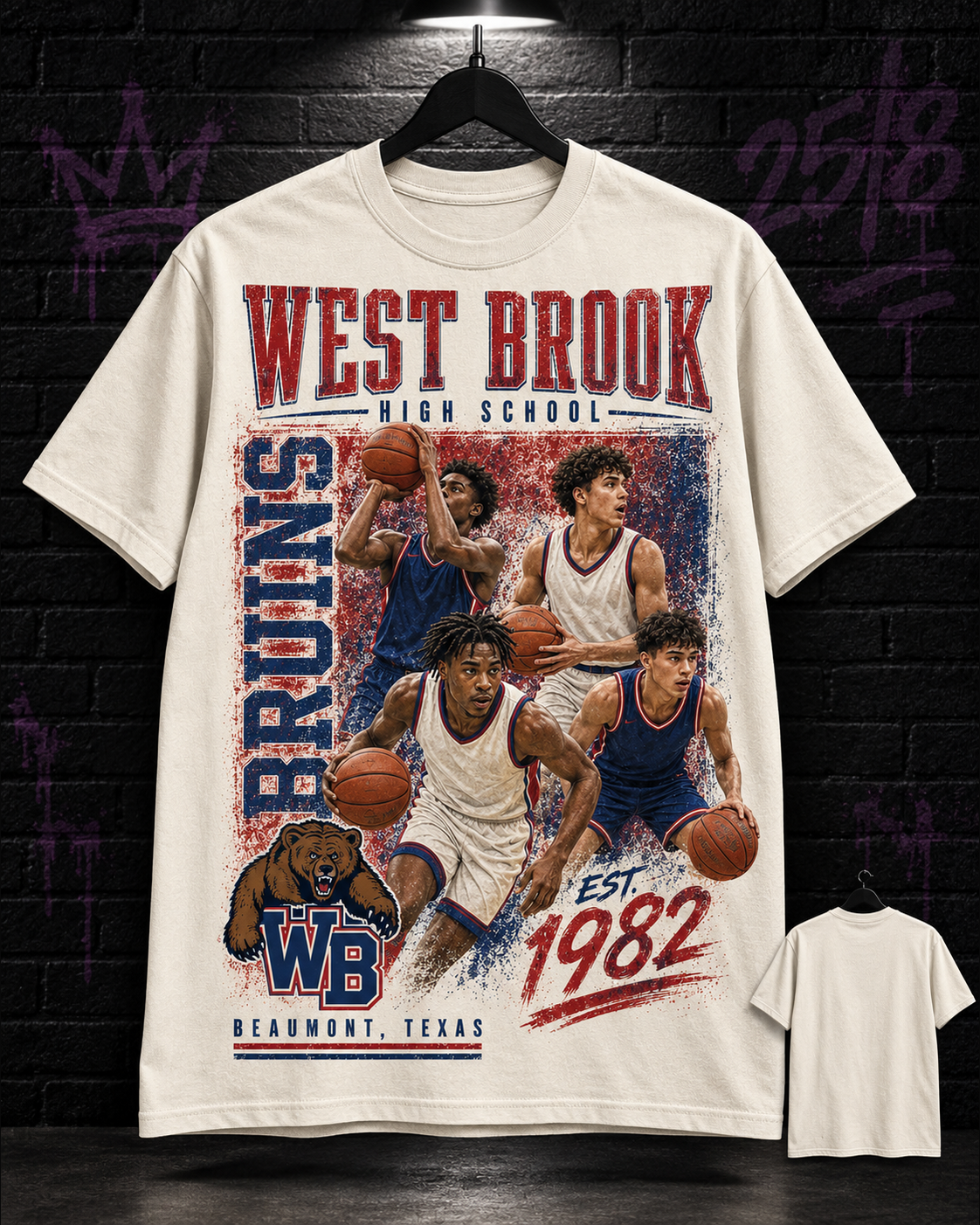 West Brook Bruins basketball collage natural tee 25/8 mockup