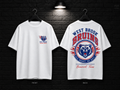 West Brook High School Round Crest white T-shirt mockup showing the front chest print and large back graphic, with unprinted sleeves.