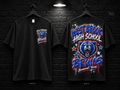 West Brook High School Star Graphic black T-shirt mockup showing the front chest print and large back graphic, with unprinted sleeves.