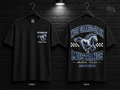 West Orange-Stark High School Checkerboard black T-shirt mockup showing the front chest print and large back graphic, with unprinted sleeves.