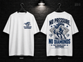 West Orange-Stark High School No Pressure No Diamonds white T-shirt mockup showing the front chest print and large back graphic, with unprinted sleeves.